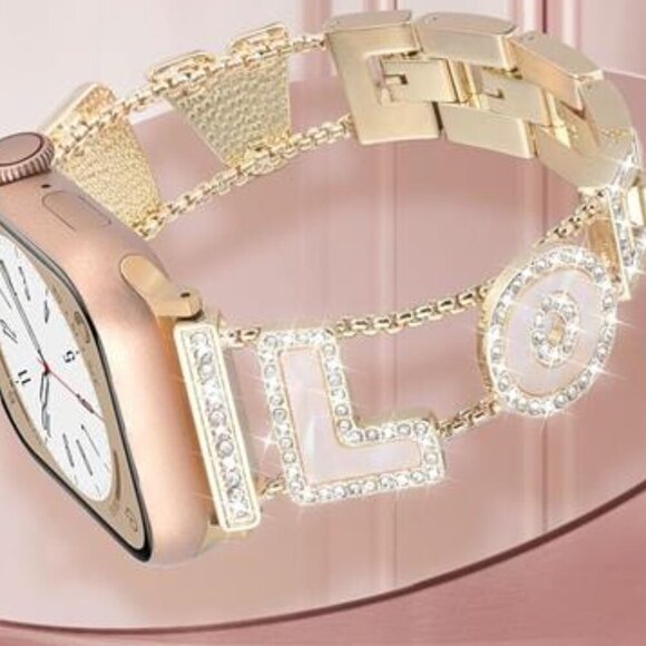 NEW Diamond Crystal Gold Luxury Apple Watch Band - Picture 3 of 6